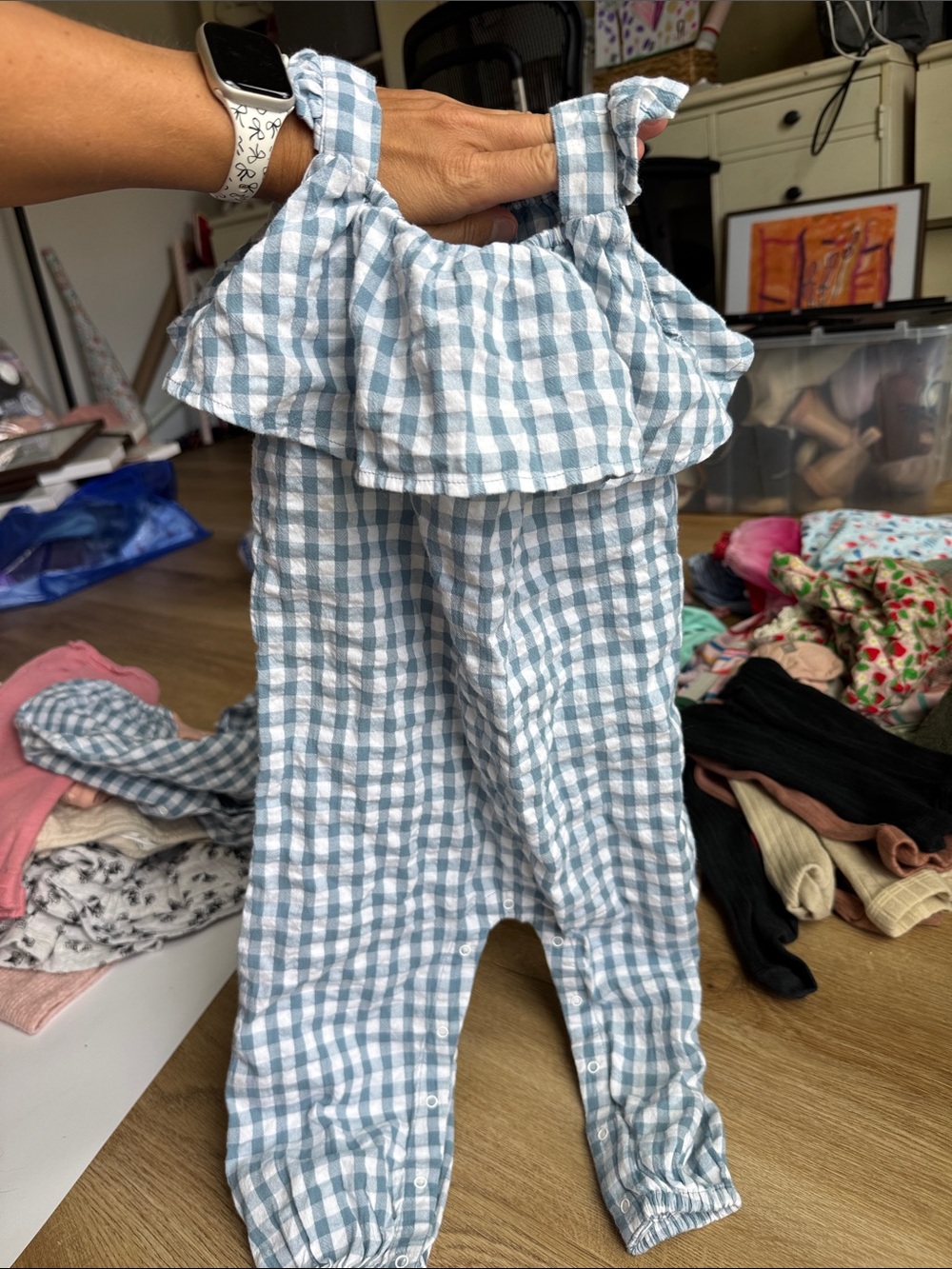 Tucker + Tate Blue Gingham Ruffle One-Piece Romper